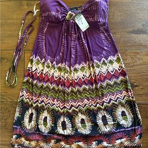 Purple and Multicolor Strapless Dress